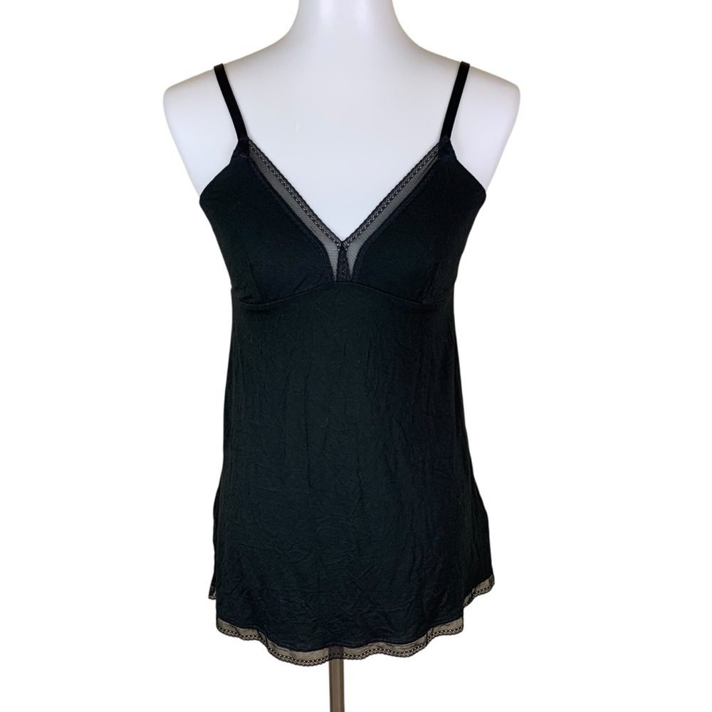 Yala Black Lace Trim Camisole V Neck Sleepwear Loungewear XS